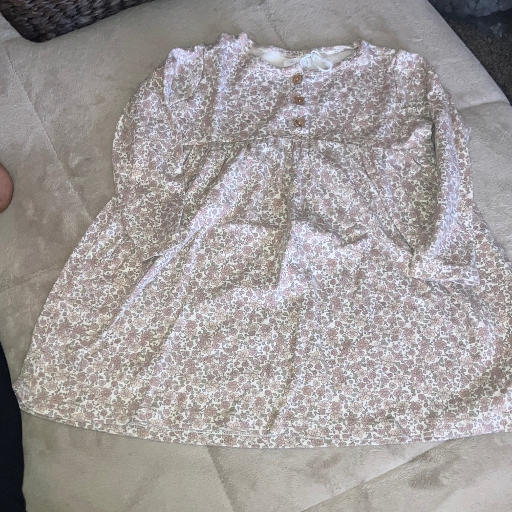 Jamie Kay Floral Kids Dress - Cream and Brown 100% Organic Cotton Sz 4years